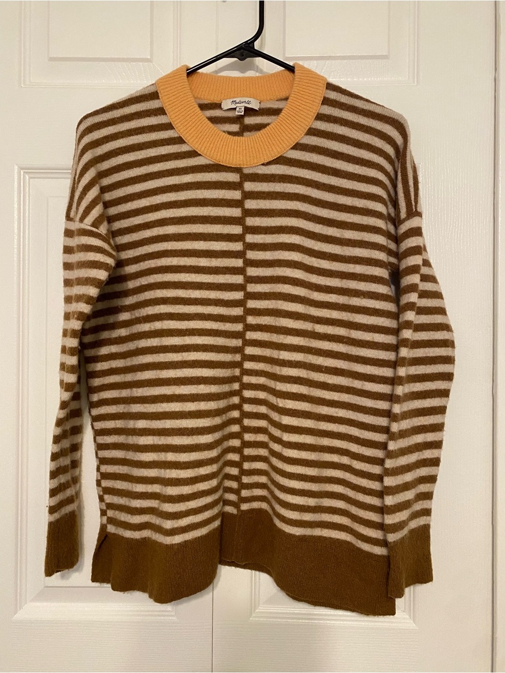 Madewell Striped Crewneck Sweater in Brown, Cream & Light Orange